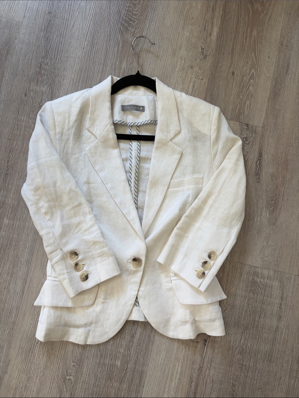 Olivia Moon Cream Linen-Blend Notch Lapel Blazer